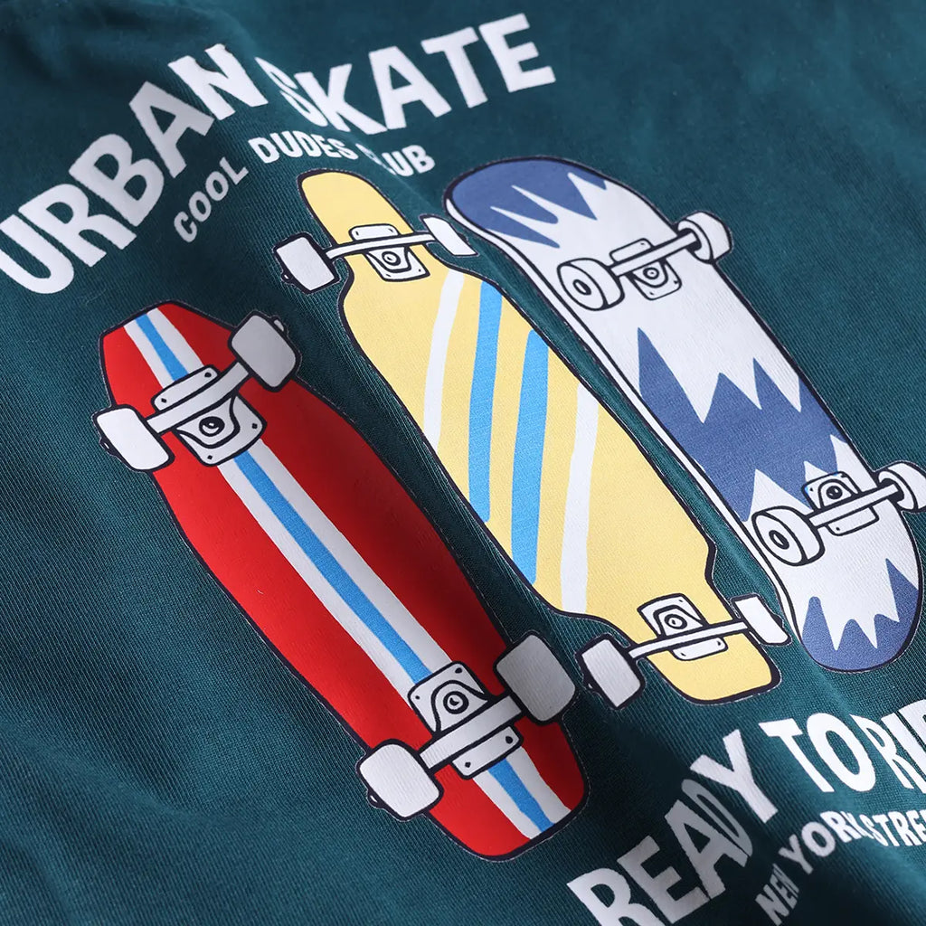 Boys Dark Green Skate Graphics T-Shirt With Elasticated Shorts Sets 2 pc. Sets