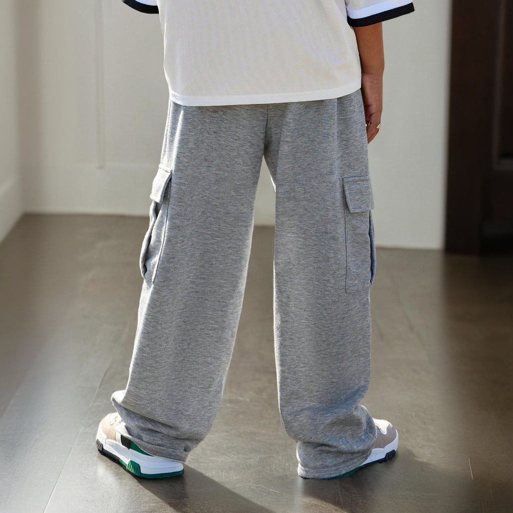 Boys Grey Knitted Straight Fit Cargo Pants Cargo Pants