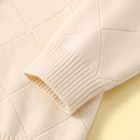 Girls Cream Self Design Long Sleeve Cardigan Sweaters & Cardigans