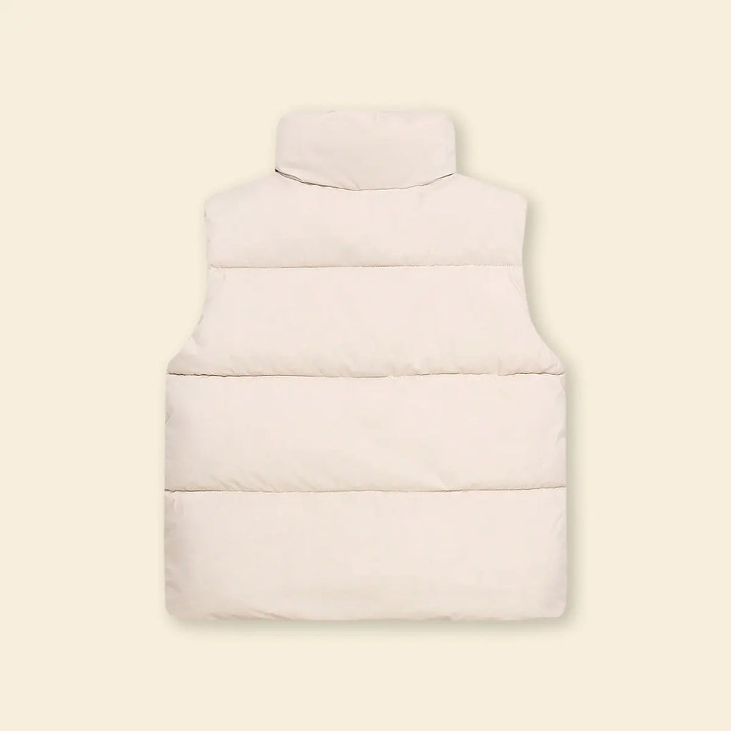Boys White Quilted Puffer Vest With Stand-up Collar Coats & Jackets