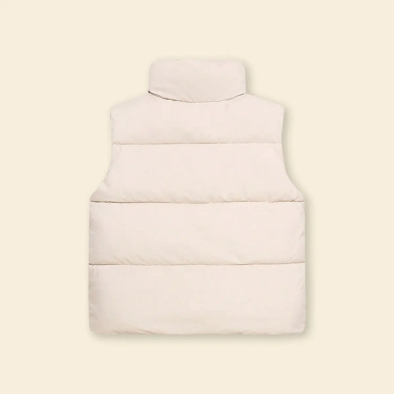 Boys White Quilted Puffer Vest With Stand-up Collar Coats & Jackets