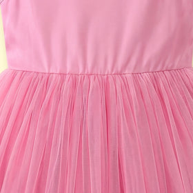 Girls pink sleeveless party gown with floral applique and tulle