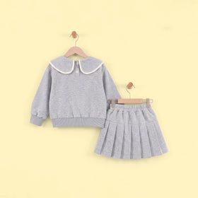 Girls Grey Bow Applique Crop Sweatshirt & Skirt Co-ord Sets Sets