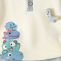 Boys Blue Dinosaur Printed Polo T-Shirt With Shorts Set Sets