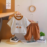 Boys Grey Dog Print Striped T-Shirt with Elasticated Shorts Sets 2 pc. Sets Grey 1-2 Y