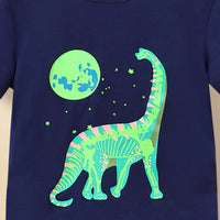 Boys Navy Blue Dinosaur Graphic Short Sleeves Round Neck T-Shirt Tshirts