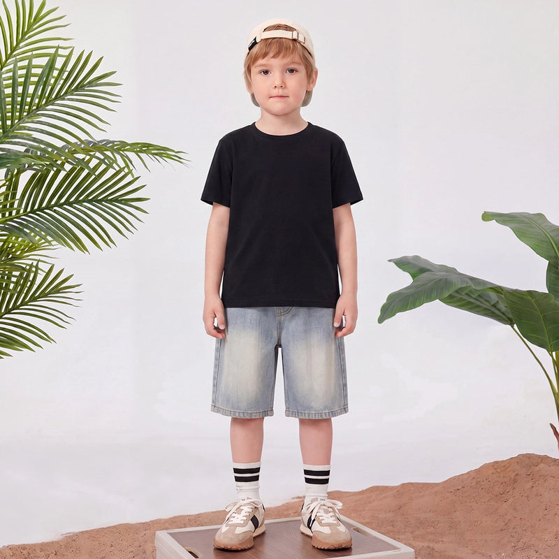 Boys Light Blue Embroidered Relaxed Fit Denim Shorts Shorts Light Blue 3-4 Y