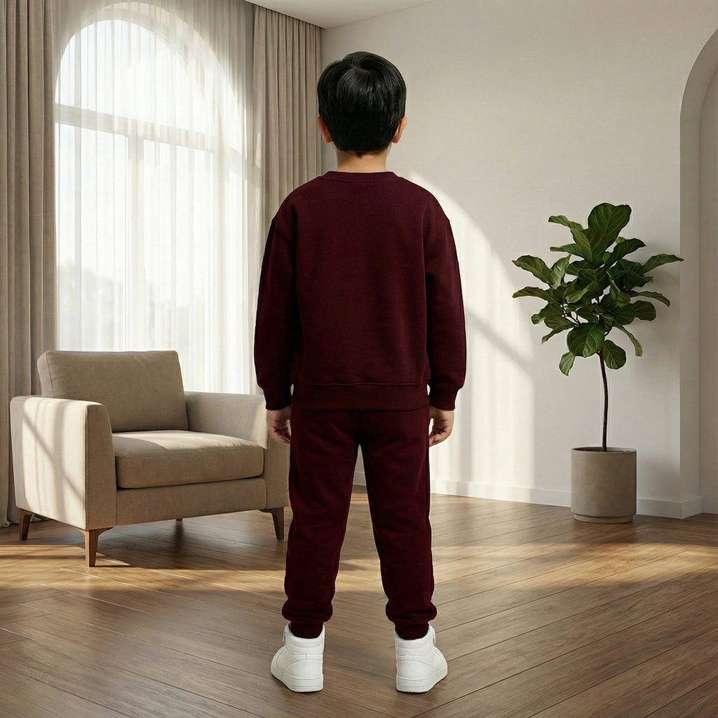 Boys Maroon Graphics Round Neck Sweatshirt With Joggers Sets 2 pc. Sets