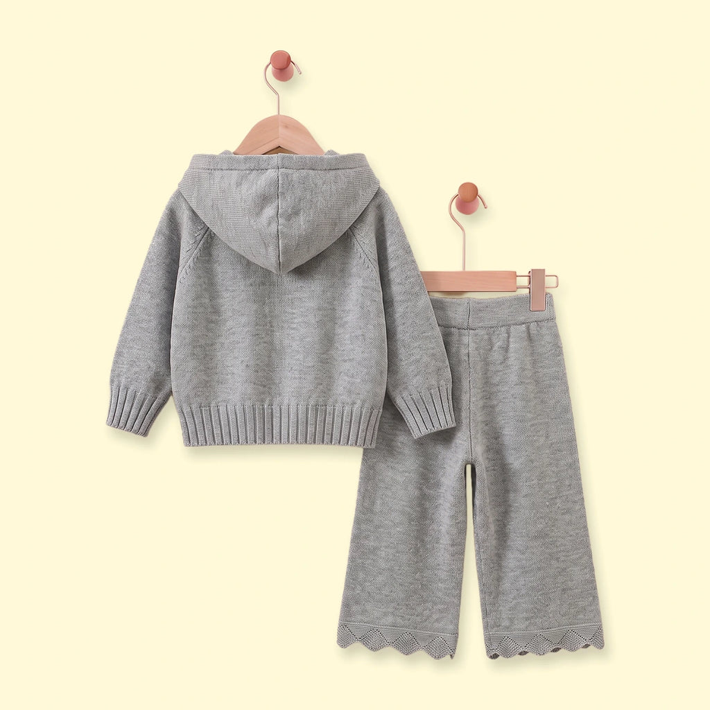 Girls Grey Hooded Zip-up Sweater & Pants Co-ord Sets Sets