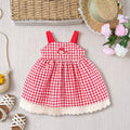 Girls Red Checked Mushroom Embroidered Fit & Flare Dress Casual Dresses Red 1-2 Y