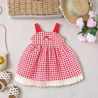 Girls Red Checked Mushroom Embroidered Fit & Flare Dress Casual Dresses Red 1-2 Y