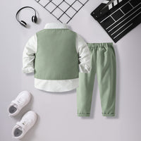 Boys Printed Long Sleeves Shirt With Green Waistcoat And Trouser Set 3 pc. Sets