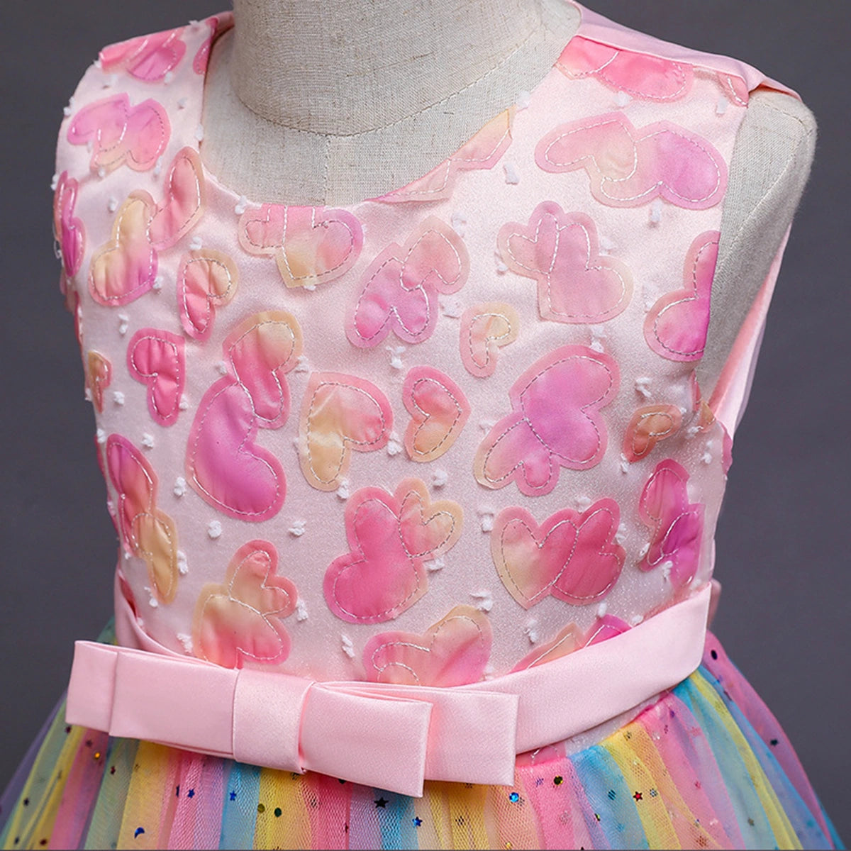 Girls Multicolour Heart Applique Fit & Flare Party Wear Dress Party Dresses