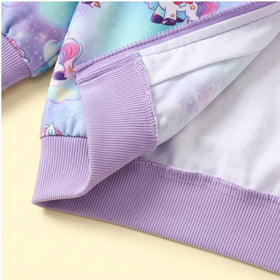 Girls Multicolour Unicorn Print Long Sleeve Hooded Jacket Coats & Jackets