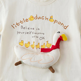 Boys Off White Short Sleeve Duck Applique Round Neck T-Shirt Tshirts