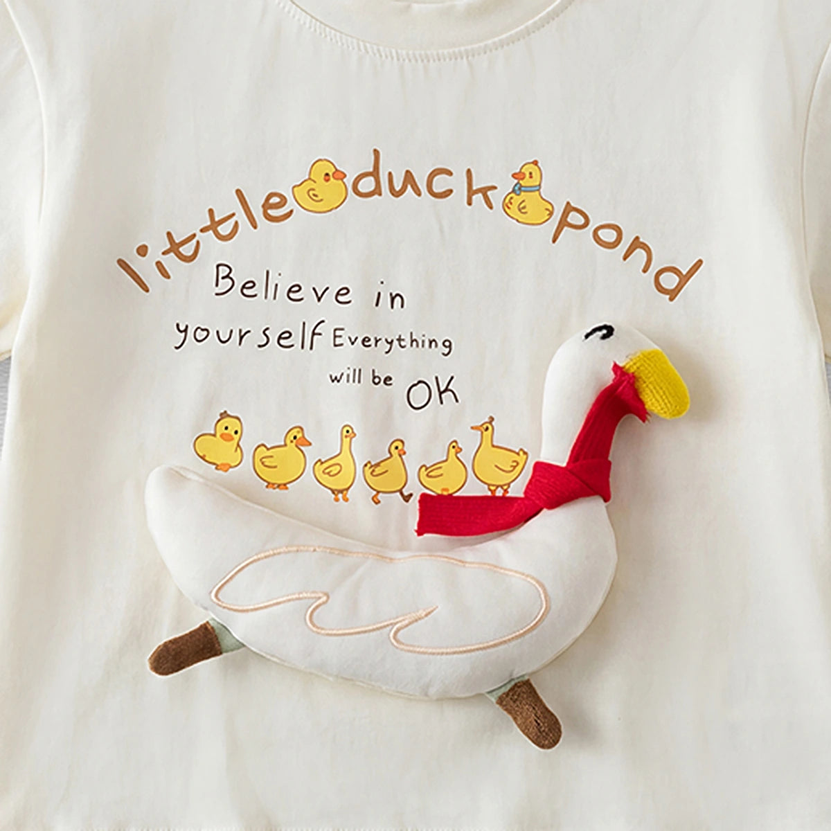 Boys Off White Short Sleeve Duck Applique Round Neck T-Shirt Tshirts
