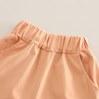 Girls Peach Printed Raglan Sleeves T-Shirt With Ruffled Shorts Set 2 pc. Sets