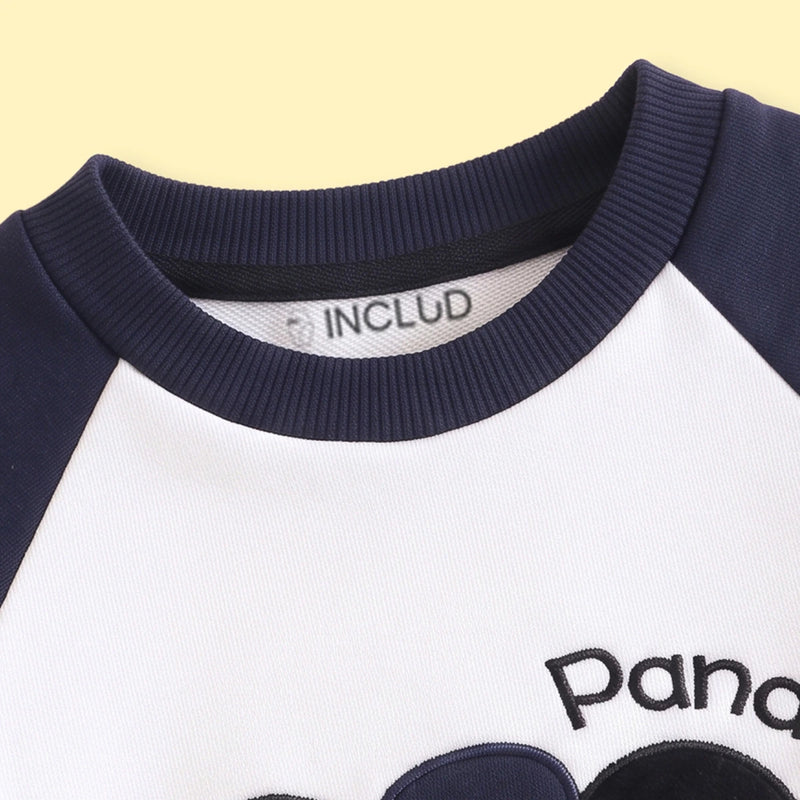 Boys Navy Blue Panda Applique Sweatshirt With Pants Sets 2 pc. Sets