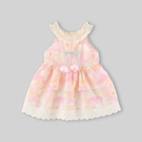 Girls Pink Floral Print Tiered Fit And Flare Dress Casual Dresses
