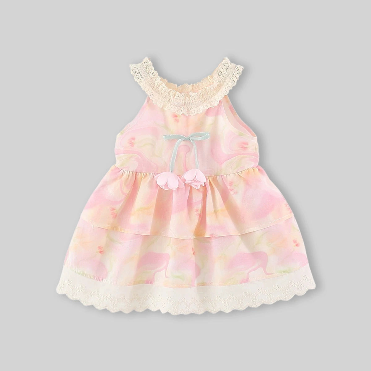 Girls Pink Floral Print Tiered Fit And Flare Dress Casual Dresses
