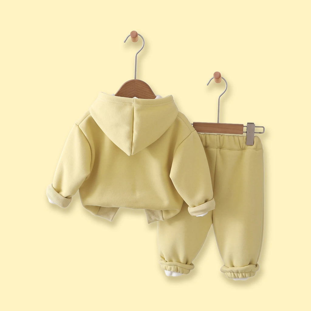 Boys Yellow Typographic Hooded Sweatshirt With joggers Sets Sets