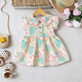 Girls Beige Floral Print Peter Pan Collar Fit And Flare Dress Casual Dresses Beige 1-2 Y