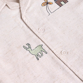 Boys Beige Embroidered Short Sleeve Shirt With Navy Shorts Sets 2 pc. Sets