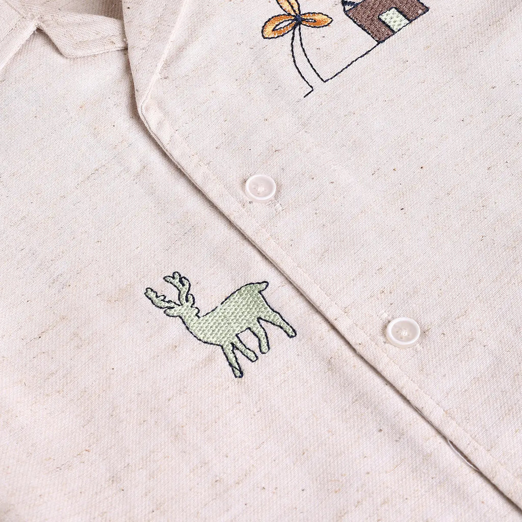 Boys Beige Embroidered Short Sleeve Shirt With Navy Shorts Sets 2 pc. Sets