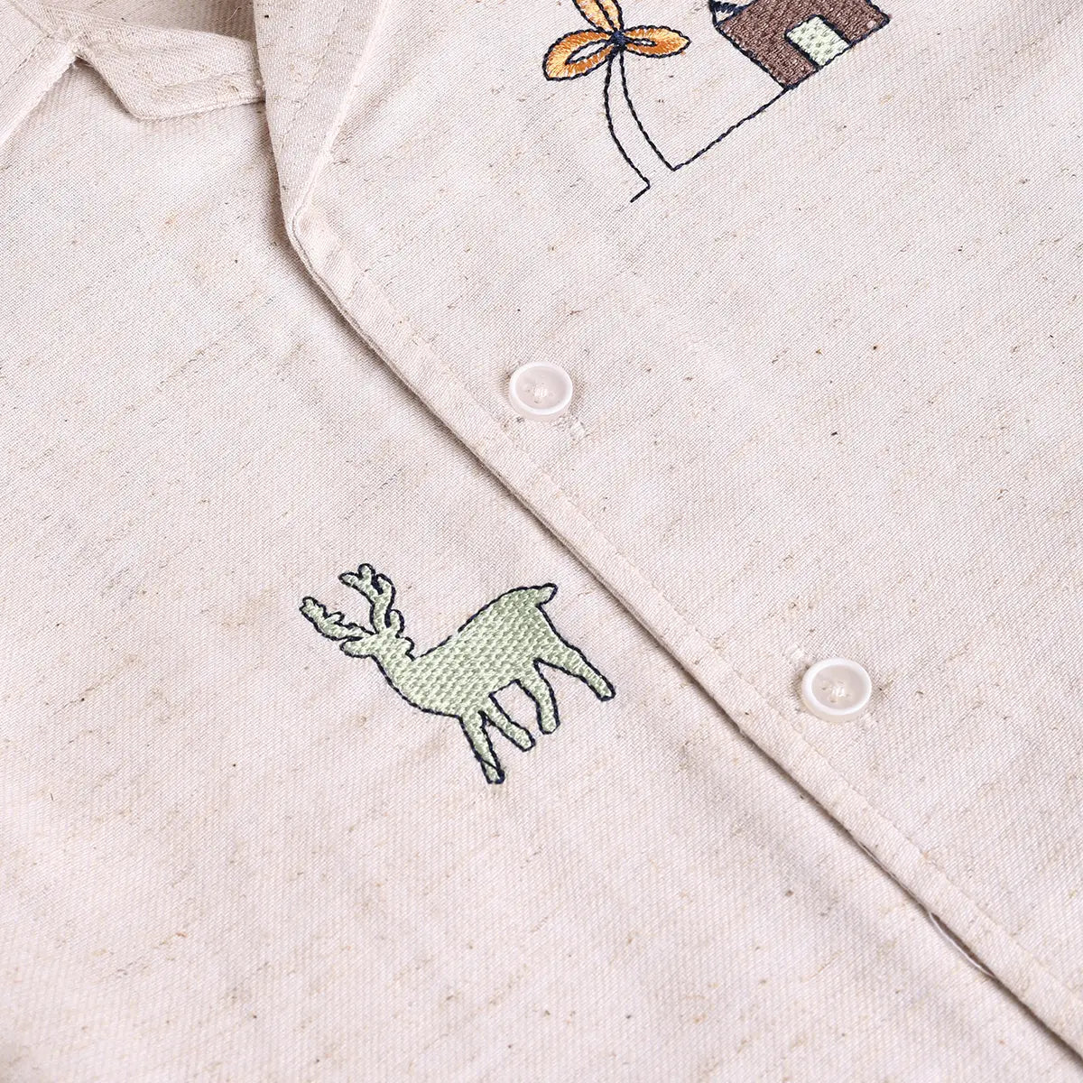 Boys Beige Embroidered Short Sleeve Shirt With Navy Shorts Sets 2 pc. Sets
