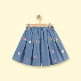 Girls Blue Floral Embroidered Denim Shorts Shorts Blue 1-2 Y