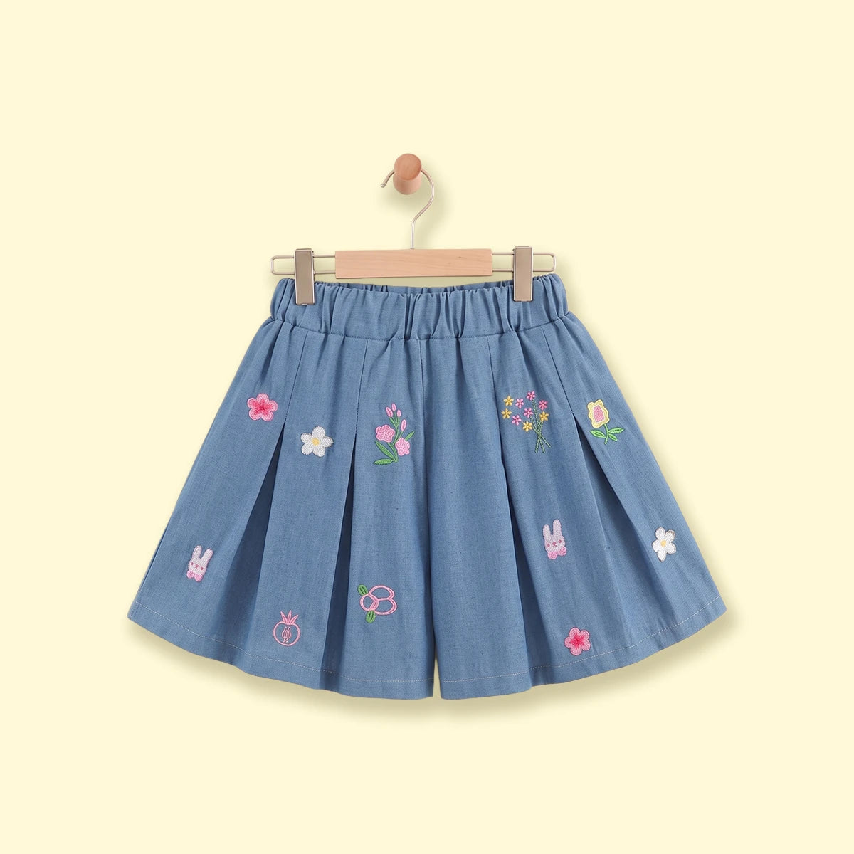 Girls Blue Floral Embroidered Denim Shorts Shorts Blue 1-2 Y