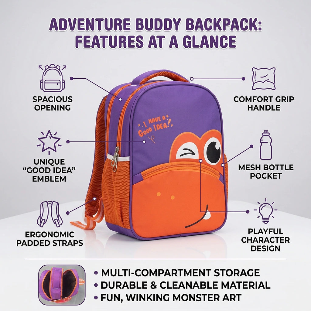 Kids Orange & Purple Cartoon Face School Backpack Trending Accessories