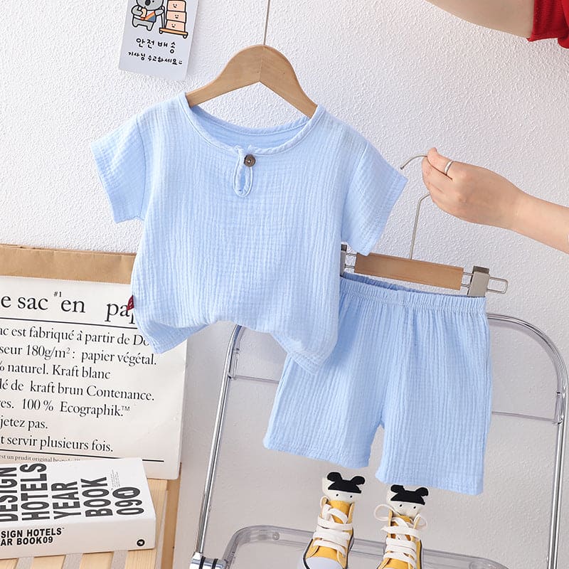 Boys Light Blue Top With Elasticated Shorts Sets Light Blue 1-2 Y 