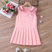 Girls Pink Hello Kitty Sailor Collar Pleated Dress Casual Dresses Pink 1-2 Y