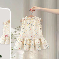 Girls Beige Polka Dot Print Ruffle Drop-Waist Dress Casual Dresses