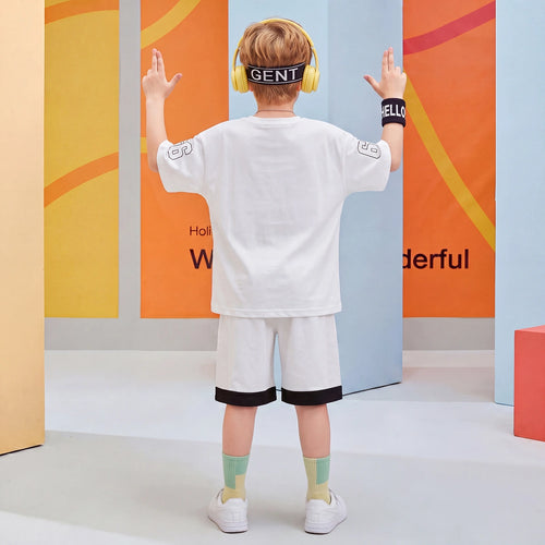 Boys White Typographic Print Short Sleeve T-Shirt With Shorts Sets 2 pc. Sets
