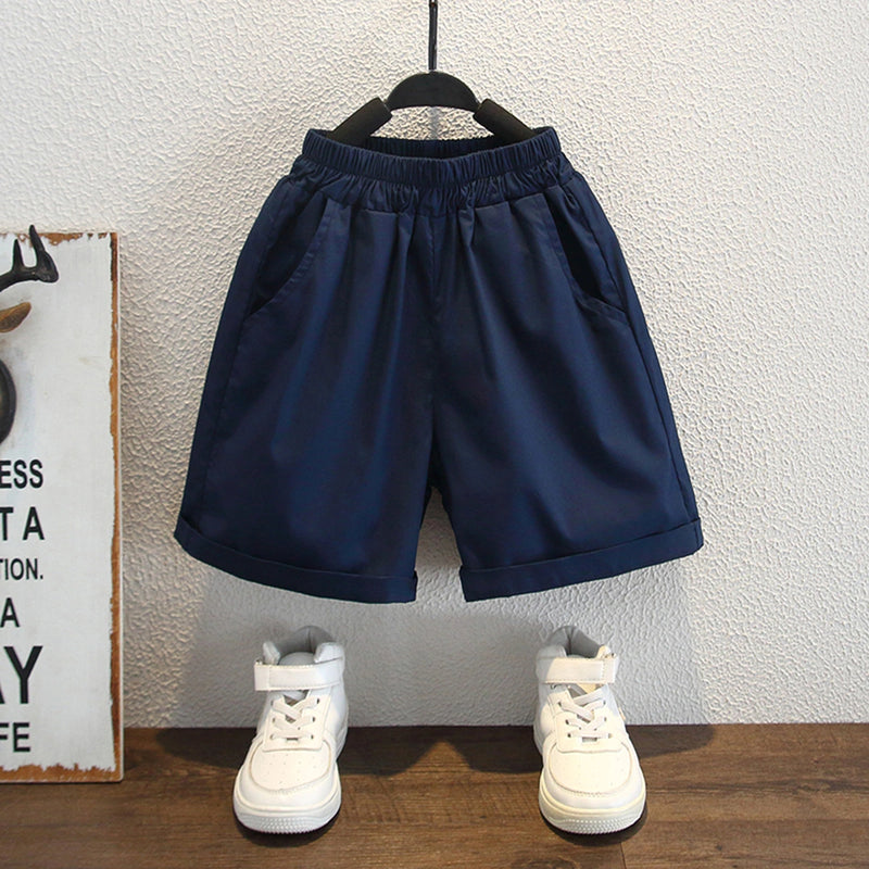 Boys Blue Colorblocked Short Sleeves Shit With Shorts Set Sets