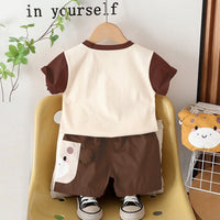 Girls Dark Brown Short Sleeves T-Shirt With Shorts & Sling Bag Sets Sets