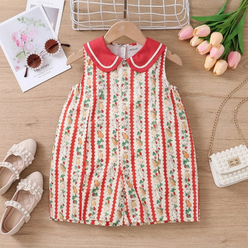 Girls Red Animal Printed Sleeveless Jumpsuit Jumpsuits Red 2-3 Y