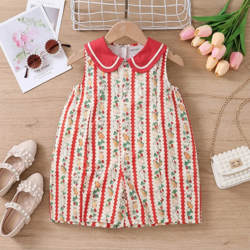 Girls Red Animal Printed Sleeveless Jumpsuit Jumpsuits Red 2-3 Y