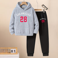 Boys Grey Melange Printed Hooded Sweatshirt with Joggers Set Sets Grey 5-6 Y