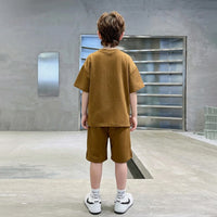 Boys Brown Textured Short Sleeve T-Shirt With Elasticated Shorts Sets Sets