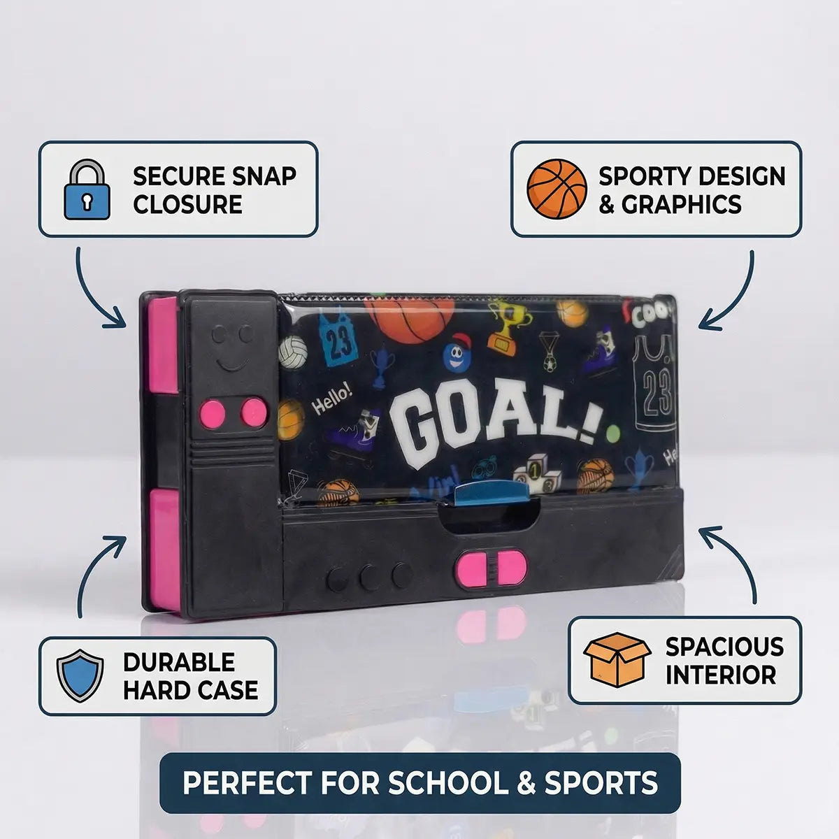 Sports Theme Pencil Case for Kids Multi-Compartment School Stationery Box Trending Accessories