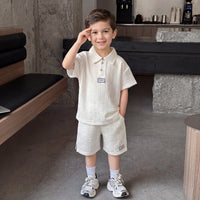 Boys Off White Textured Polo T-Shirt With Shorts Sets Sets Off White 1-2 Y