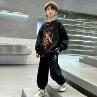 Boys Black Graphics Printed Oversized Sweatshirt With Jogger Co-ord Sets Sets