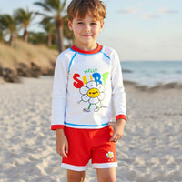 Boys White Graphics T-Shirt With Shorts Swimwear Sets Sets