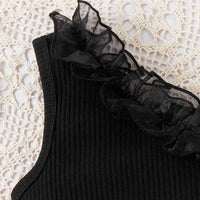 Girls Black Ruffle Neck One-Shoulder Top With Skirt Sets 2 pc. Sets