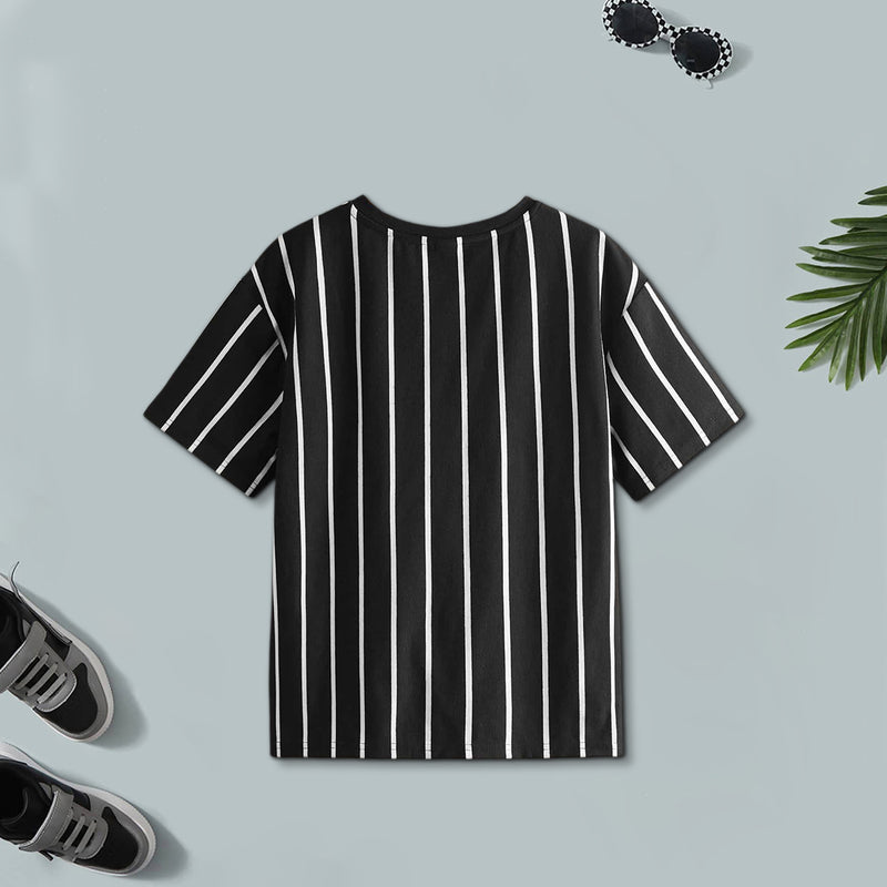 Boys Black And White Striped Short Sleeves T-Shirt ( Pack Of 2 ) Tshirts