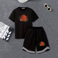 Boys Black Graphic Print T-Shirt With Shorts Set 2 pc. Sets White 7-8 Y