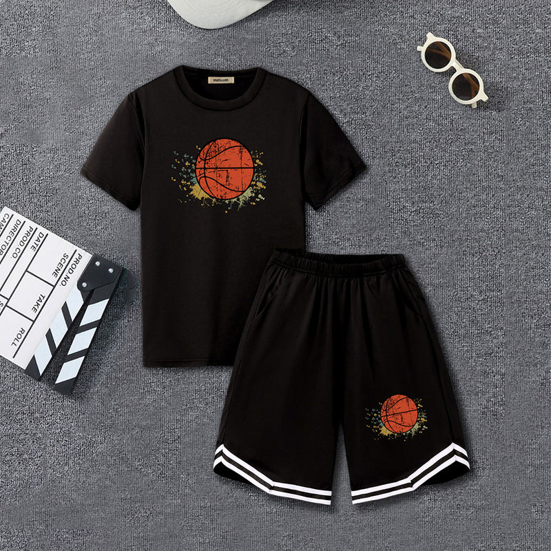 Boys Black Graphic Print T-Shirt With Shorts Set 2 pc. Sets White 7-8 Y